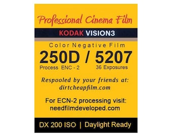 Kodak 5207 250D 35mm 36exp Vision3 Respooled Film