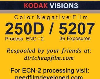 Kodak 5207 250D 35mm 36exp Vision3 Respooled Film