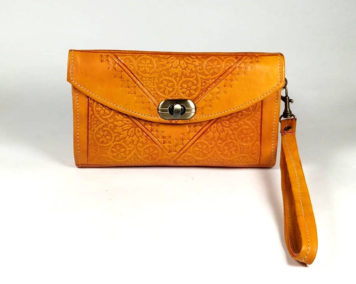 Portefeuille Marocain Ancien En Cuir Souple - Style Rétro Du Milieu Du XXe Siècle