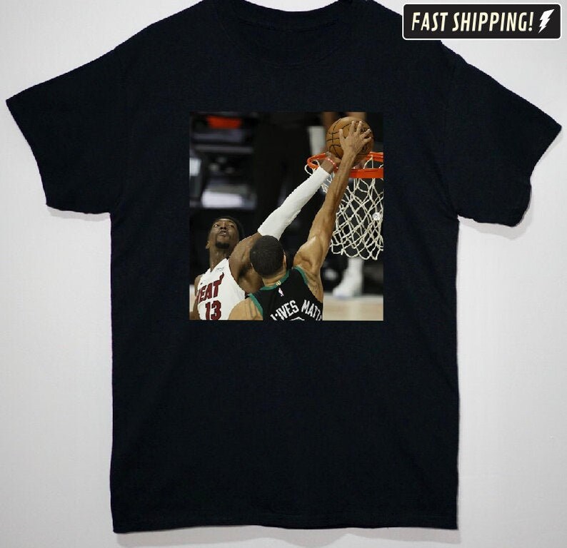Bam ADEBAYO block on Jason TATUM SHIRT Miami Heat | Etsy