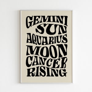 CUSTOMISED ASTROLOGY PRINT  big three typography Sun Moon Rising Star Sign Zodiac Birth Chart Horoscope personalised Poster made in the U.K