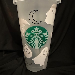 Starbucks cup, reusable cup, ghosts, personalized, plastic, moon, vinyl