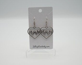 Flaming Silver Heart Earrings