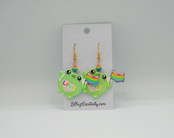 LGBTQ Pride Flag Frog Earrings