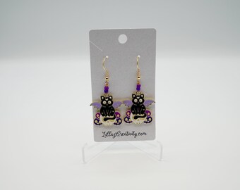 Celestial Cat Skull Earrings - Halloween