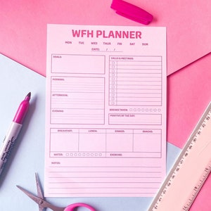A5 lub A4 Planer pracy z domu, Notatnik WFH, z celami, połączeniami i spotkaniami, planerem posiłków, ćwiczeniami, spożyciem wody i sekcjami notatek