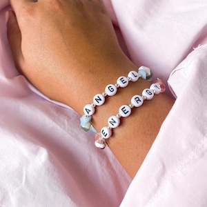 Pulsera de cristal / Ángel y energía / Dúo / Joyería / Manifestación / Positividad / Lindo / Pulseras de amistad / Unisex / Cuentas con letras