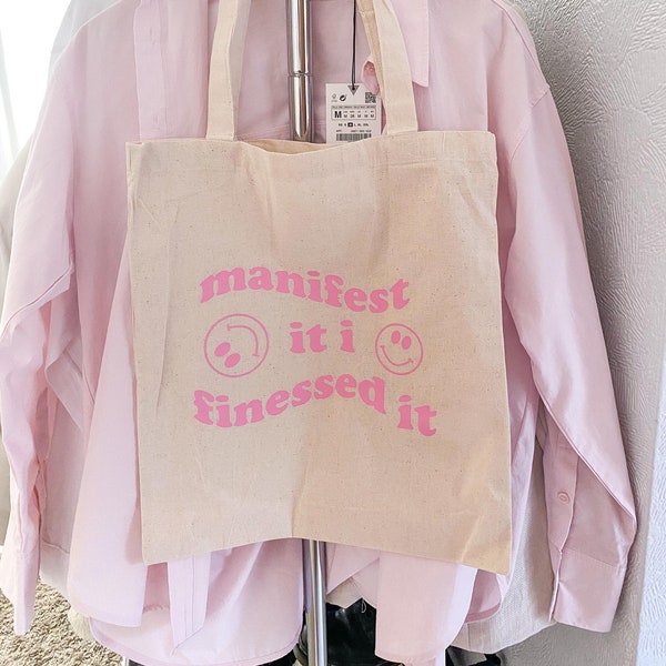 Manifest It I Finessed It Tote Bag | Pink Or Red | Smiley Faces | Canvas Bag | Reusable Bag | Shopping Bag | Personalise