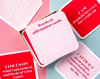 Box Of Positivity | Words Of Affirmation Cards | 30 Cards Of Affirmations | Encouragement | Self Love | Glossy Cards | Pink, Red & White