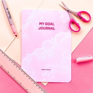 A5 Goal Journal 26 Pages Pink Clouds Background 2024 Goals Diary Planner Habits Gratitudes Exercise image 1
