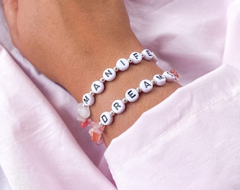 Crystal Bracelet | Manifest & Dreams | Duo | Jewellery | Manifesting | Positivity | Cute | Friendship Bracelets | Unisex | Letter Beads