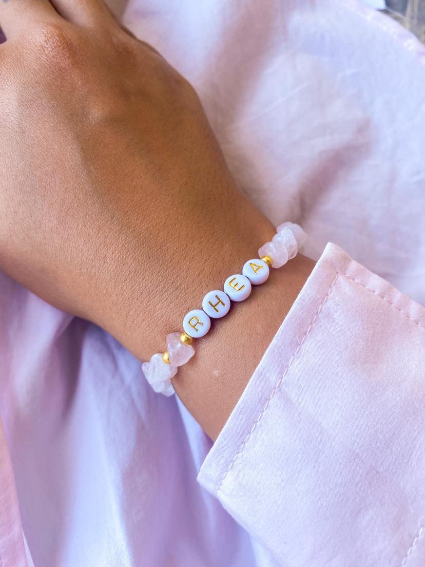 Personalised Crystal Beaded Bracelet In Gold, Letter Beads With Name Or Word, Beautiful Gift, Great For Manifesting And Spirituality