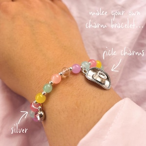 Make Your Own Personalised 6mm Crystal Beaded Charm Bracelet In Silver, Completely Customised Bracelet, Crystal Beadds, Silver Bracelet