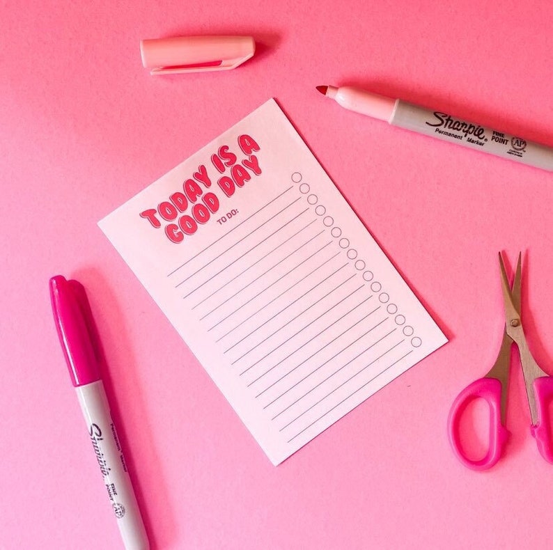 A5 Or A6 Notepad To-Do List Today Is A Good Day 40 Pages Tear Off Page Magnet Pink, Red & White Checklist image 1
