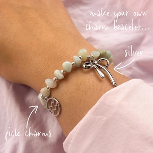 Make Your Own Personalised Crystal Beaded Charm Bracelet In Silver, Completely Customised Bracelet, Crystal Beads Charms, Silver Bracelet