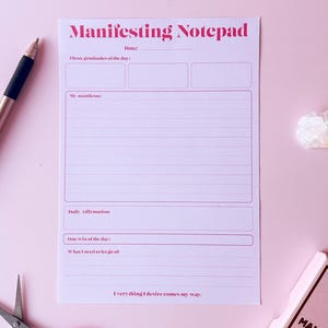 A5 of A4 manifesterend notitieblok, manifest notitieblok, met dankbaarheid, manifesten, affirmaties, overwinning van de dag, citaat, overvloed, spiritualiteit