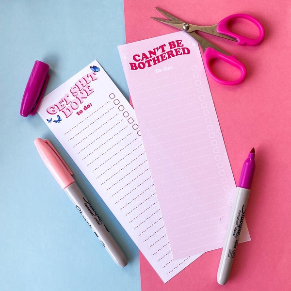 Duo Pack Notepads To-Do List | Get Shit Done | Can't Be Bothered | 40 Pages | Tear Off Page | Pink, Red & White | Checklist