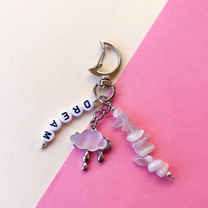 Limited Edition Personalised Crystal Keyring Grey Moonstone Quartz Drippy Cloud Name Keys Chain Charms Spiritual Cloud image 3