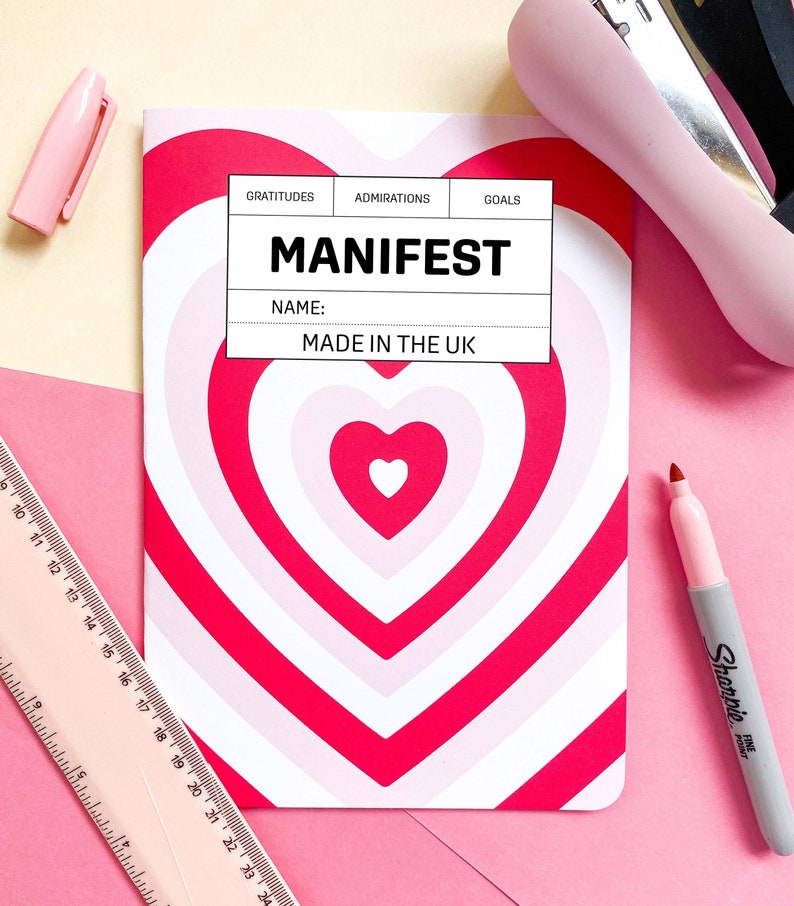 A5 Manifesting Journal  40 Pages  Pink & Red Big Hearts  image 1