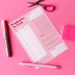 Productivity AF Notepad | A4 or A5 | Pink & Red | 40 Pages | Tear Off Page | Schedule | Tasks | To Do List | Notes | Motivation