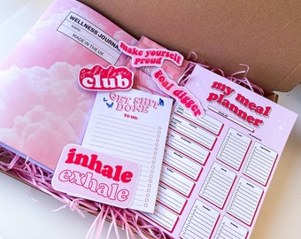 Wellness-Box | Wellness Tagebuch | To-Do Liste | Essensplaner | Positiv Aufkleber | Geschenkbox | Rosa | Schenken | Seelische Gesundheit | Produktiv