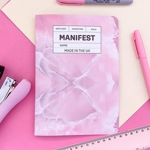 Rosenquarz Print Manifesting Journal, für Journaling, Selbstfürsorge, weniger Stress und Angst, Scripting, Notizbuch zum Manifestieren, zur Selbsthilfe