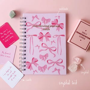 Kit de cristal de manifestación con diario de manifestación, cartas de cristal y de manifestación, mini cartas de manifestación, kit de inicio