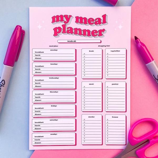 A5 Or A4 My Meal Planner Notepad | Meal Planner | Shopping List | 40 Pages | Tear Off Page | Stars | Checklist | Weekly Planner