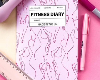 Body Print Fitness Journal, Sections For Macros, Workouts And Weekly Food Plan, Healthy Lifestyle, Wellness Notebook, Water Intake
