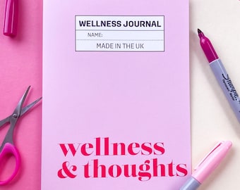 Thoughts & Wellness Journal | 30 Pages | Thoughts and Feelings | Activity Tracker | Self-care | Intentions | Goals | Notebook | Pink and Red