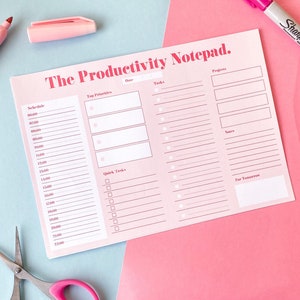 Productivity Notepad | A4 or A5 | Pink & Red | 40 Pages | Tear Off Page | Schedule | Tasks | To Do List | Notes | Motivation