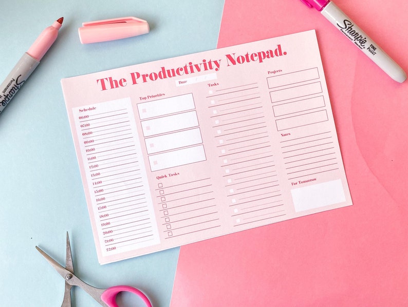 Productivity Notepad A4 or A5 Pink & Red 40 Pages Tear Off Page Schedule Tasks To Do List Notes Motivation image 1