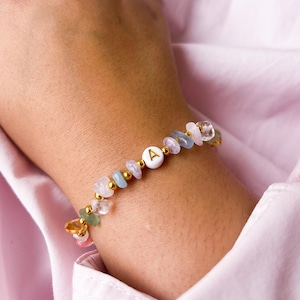 Pulsera personalizada con cuentas de cristal y perlas mixtas, joyería con cuentas, cuentas con letras personalizadas, regalo, espiritual, cristales, oro o plata