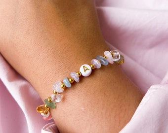 Bracelet en cristal initial | Bijoux | Perles de lettres | Personnaliser | Cadeau | Spirituel | Cristaux | Or | Argent | Perle naturelle