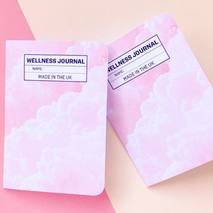 A5 Wellness Notebook | Self-Care Notebook | 30 Pages | Water Tracker | Sleep Tracker | Goals | Pink Clouds | Pink Notebook | Productive