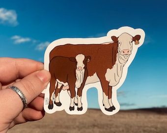 Hereford Cow and Calf Waterproof Sticker