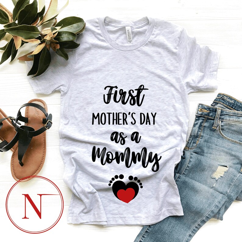 First Mother/'s Day As A Mommy Written Pregnancy Shirt \\ Mom To Be Shirt \\ Valentine/'s Day Pregnant Tees \\ Baby Feet Graphic Designs T-Shirt