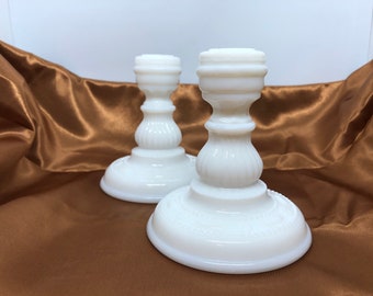 Vintage Milk Glass Candle Holders - set of 2 - unmarked