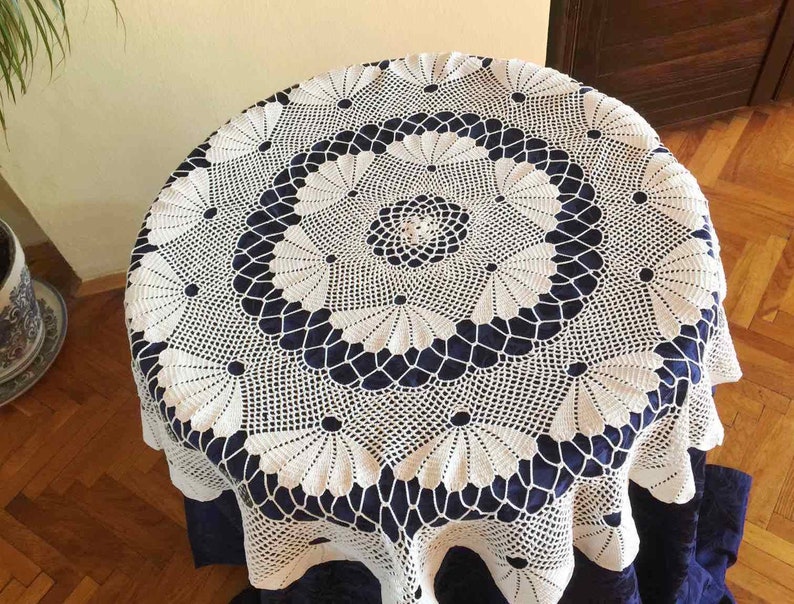 Vintage Round Tablecloth Handmade Round White Table Cloth Etsy