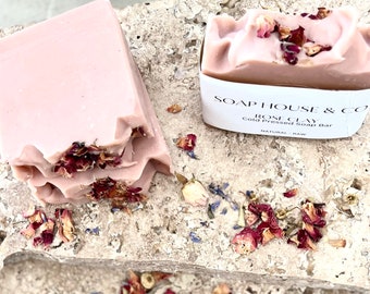 Pink rose clay soap- Cold process soap - bath and beauty - vegan soap- floral soap- coconut oil soap- natural soap