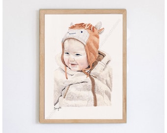 Children's Portrait, Original Watercolour painting CUSTOM Hand Painted portrait