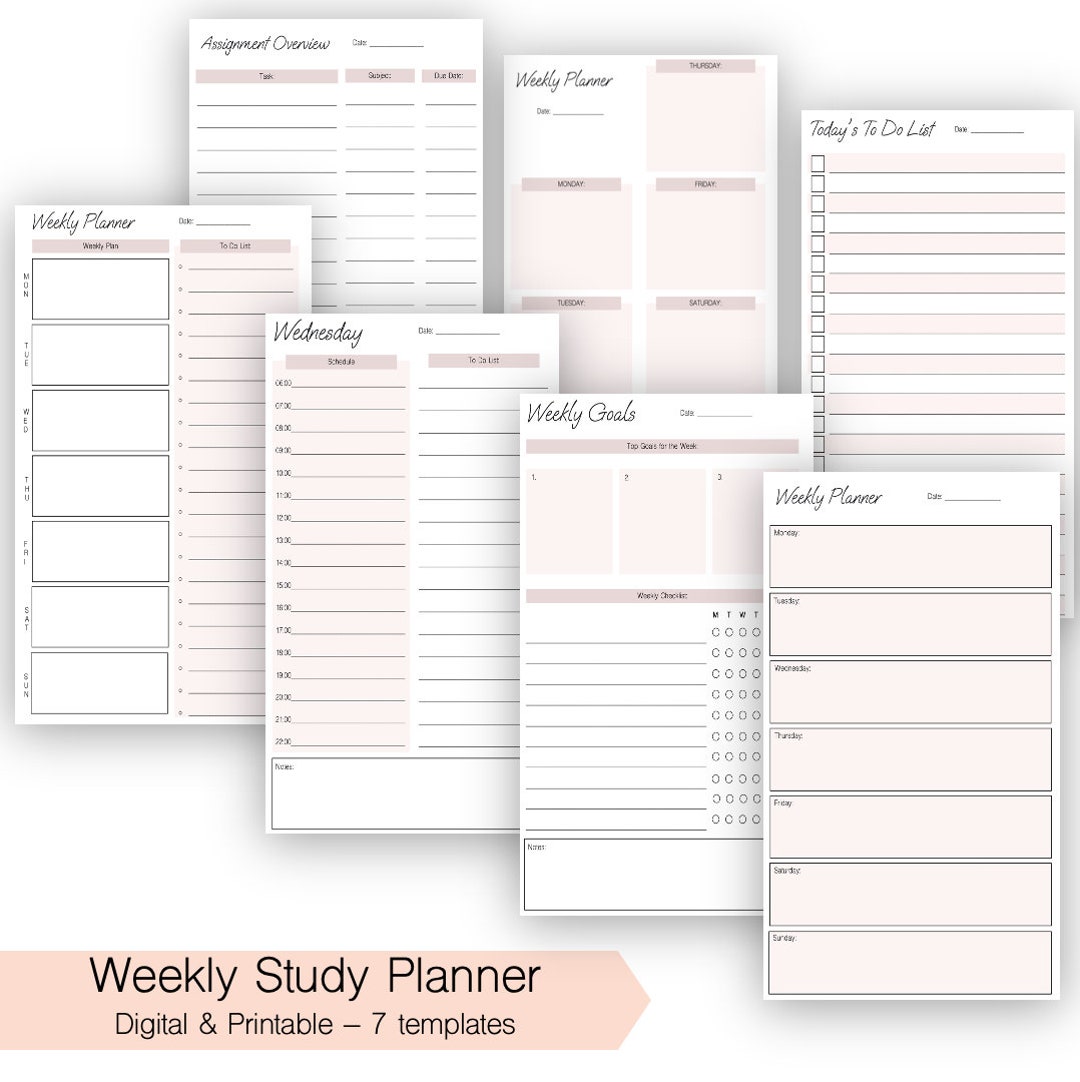 Digital Study Planner - 7 Unique Templates Included - Etsy