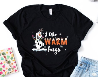 Me gusta la camisa de abrazos calientes, las camisas disney, la camisa congelada 2, la camisa Olaf-camisa Disney de mujer, la camisa congelada-camisa de película Disney-Linda Olaf Tee-188
