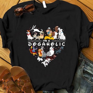 Disney Dogaholic T-Shirt, Disney Inspired, Stitch, Disney 101 Dalmatians Dogs, Tramp shirt Lady Dog Mom Who Loves Disney Pluto Dog-271