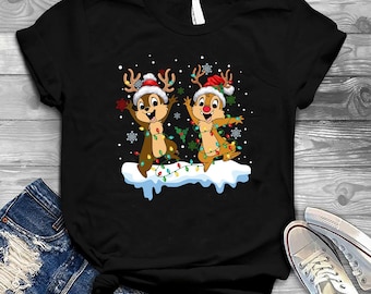 Disney Chip And Dale Christmas Shirt, Cute Christmas Couples Shirt, Family Matching Christmas Shirt,Unisex Couples gift shirt,reindeer tee80