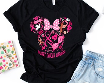 Breast Cancer Warrior Disney Minnie Shirt,Cancer Warrior Support Shirt-Breast Cancer Shirts Women-Pink Ribbon Shirt, Motivational shirt-J70N