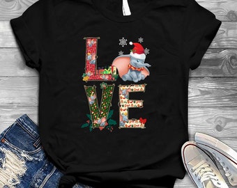 Disney Dumbo Love Shirt, Leuke Olifant Shirt, Kerst Liefde Dumbo Shirt, Disneyland Kerst Vakantie Gift Shirt, Kids Disney Shirt 94