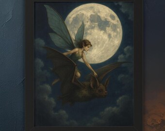 Moonlit Fairy Framed Poster: Fantasy Art, Magical Home Decor
