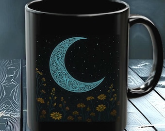 Celestial Moon and Flower Mug: Floral Coffee Cup