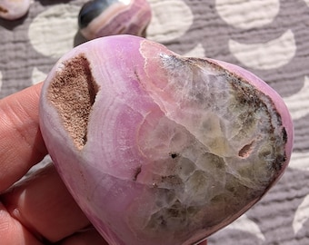 Pink Aragonite Heart: Polished Crystal for Emotional Healing & Self-Love